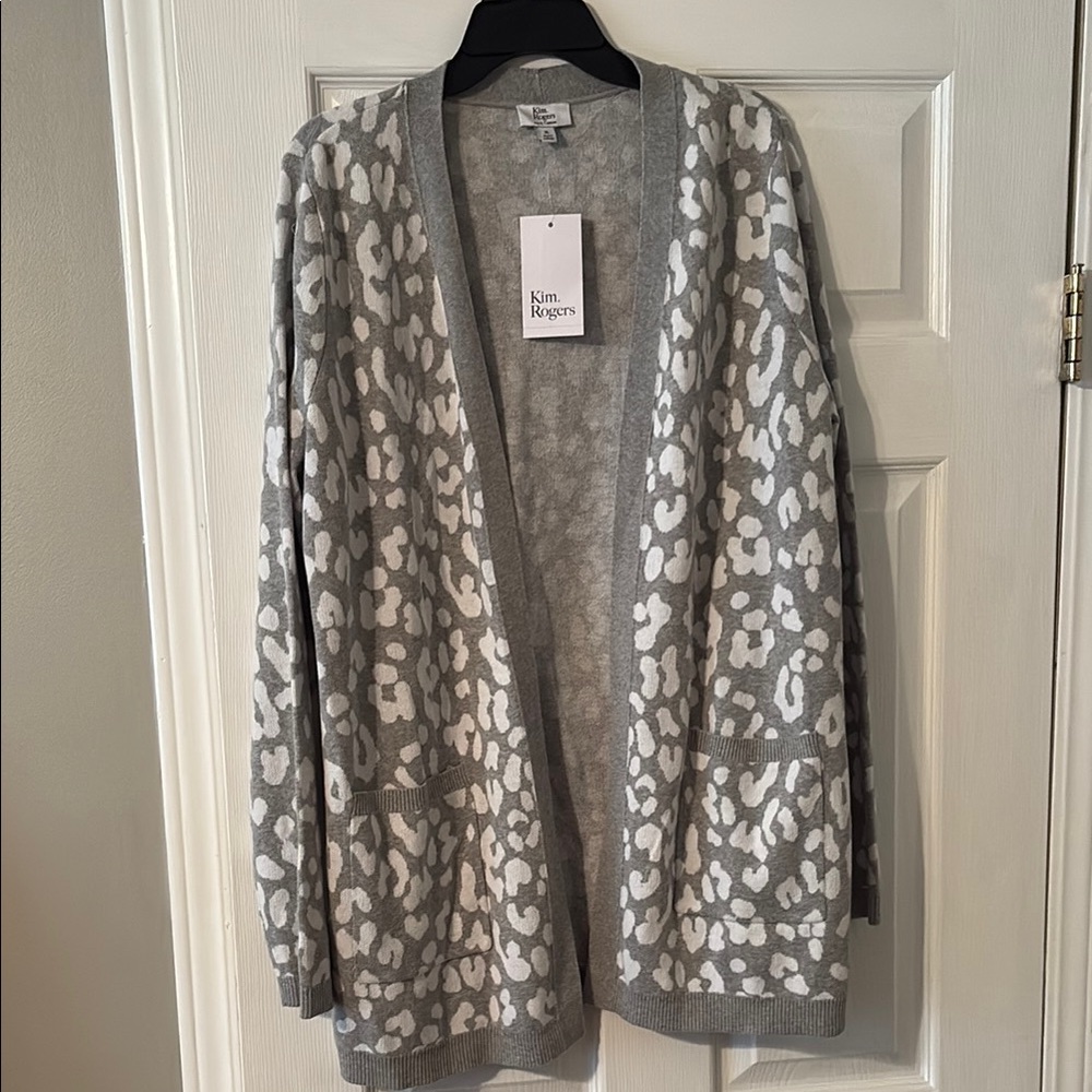 Kim Rogers Gray and White Cardigan Sweater
